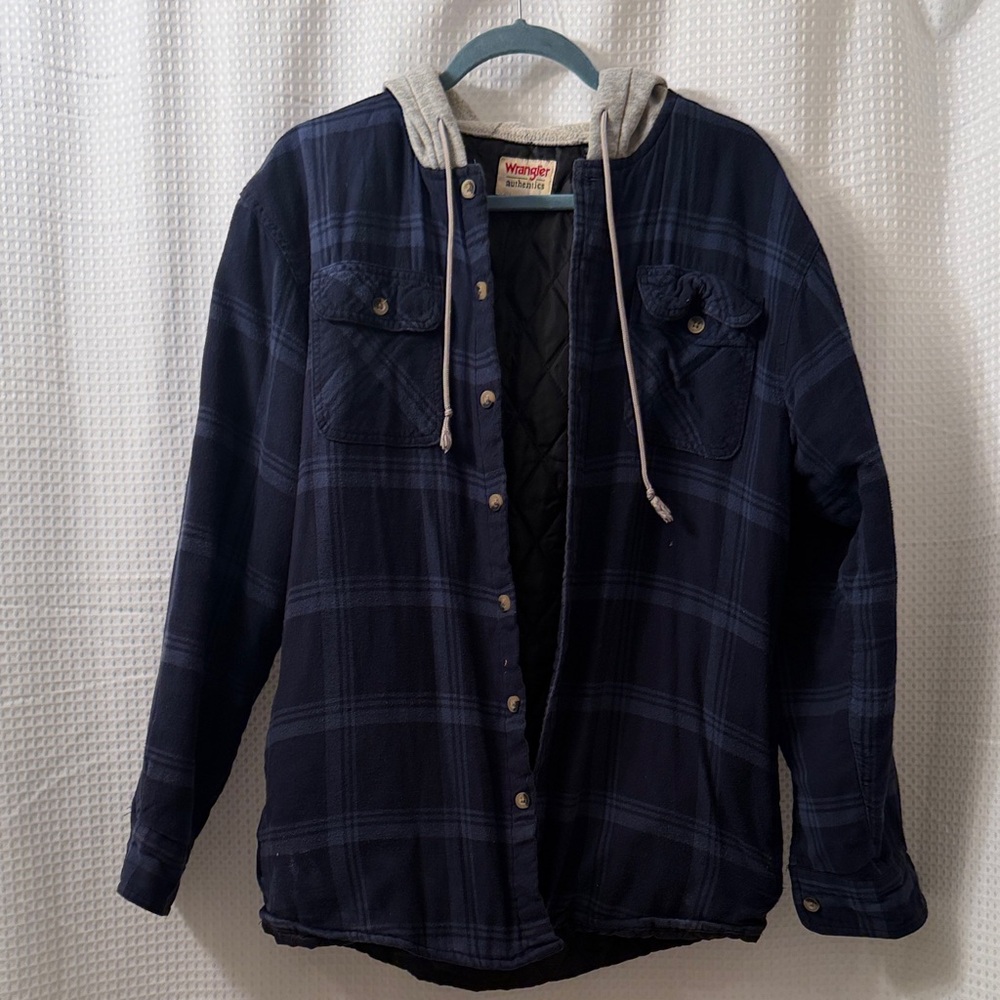 Wrangler Men's Blue Plaid Hooded Jacket